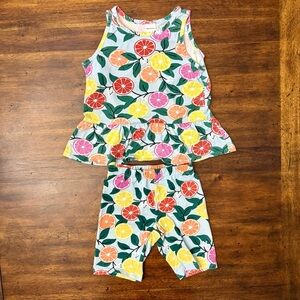 Hanna Andersson Colorful Citrus Peplum Tan and Matching Shorts Set Size 8